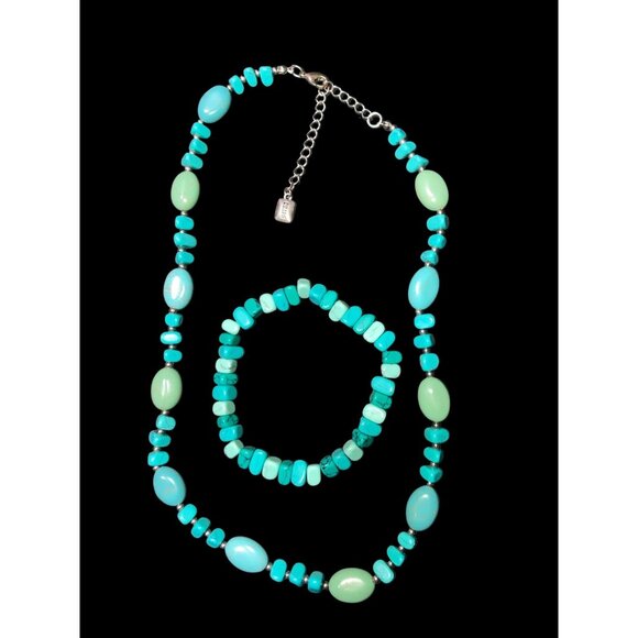 Chaps Necklace Bracelet Turquoise Silver-Toned Set - Picture 1 of 7